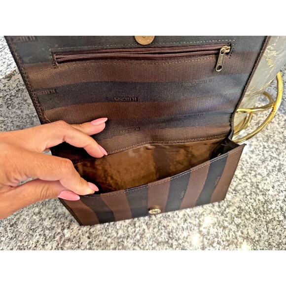 Fendi Pecan Stripe Clutch & Wallet Set | Vintage Designer Monogram - Picture 5 of 11
